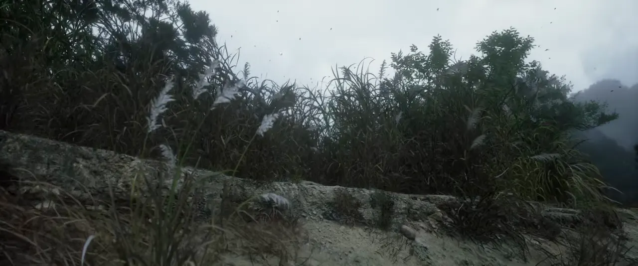 White-robed swordsman walking through a reed marsh in the official gameplay trailer